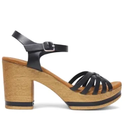 Sandalias tacón Redlove leire negras de piel con tiras y detalle negro en la suela