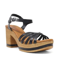 Sandalias tacón Redlove leire negras de piel con tiras y detalle negro en la suela
