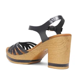 Sandalias tacón Redlove leire negras de piel con tiras y detalle negro en la suela