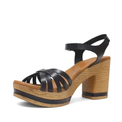 Sandalias tacón Redlove leire negras de piel con tiras y detalle negro en la suela