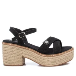 Sandalias tacón Refresh de denim negro con tacón ancho
