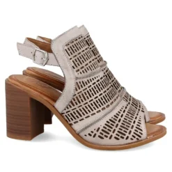 Sandalias tacón Walk & Fly de piel troquelada con talón descubierto