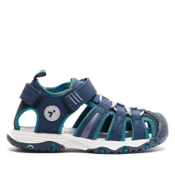 sandalias tipo cangrejera con varios tonos azules