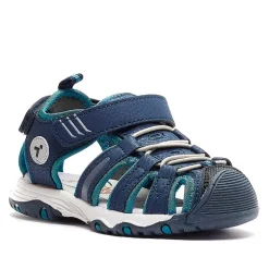 sandalias tipo cangrejera con varios tonos azules