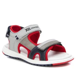 sandalias Xti grises con ribete rojo y triple velcro