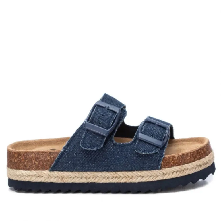 sandalias Xti tejanas de doble pala con hebilla y suela de rafia