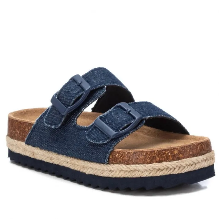 sandalias Xti tejanas de doble pala con hebilla y suela de rafia