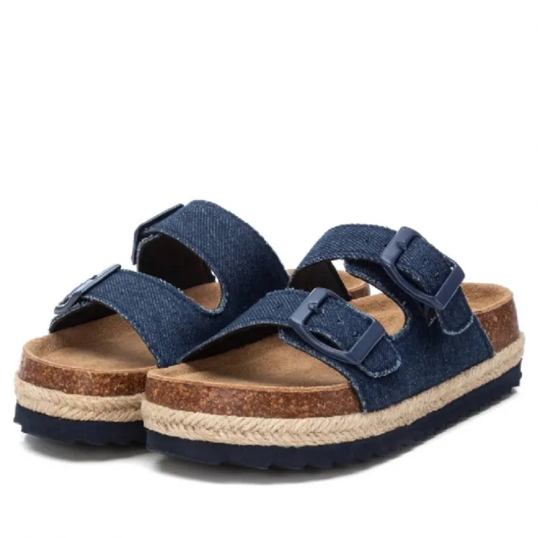 sandalias Xti tejanas de doble pala con hebilla y suela de rafia