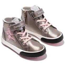 Zapatillas altas Conguitos de niña con estrella y tira adherente color plomo