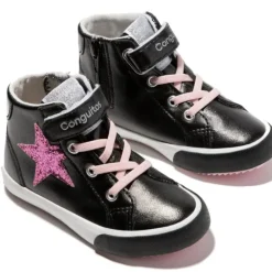 Zapatillas altas Conguitos de niña con estrella y tira adherente negras