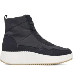 Zapatillas altas negras tipo bota con cordón elástico y suela blanca