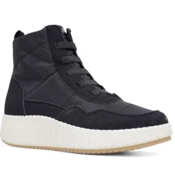 Zapatillas altas negras tipo bota con cordón elástico y suela blanca