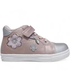 Zapatillas altas Querolets con puntera plateada y flor de borreguito