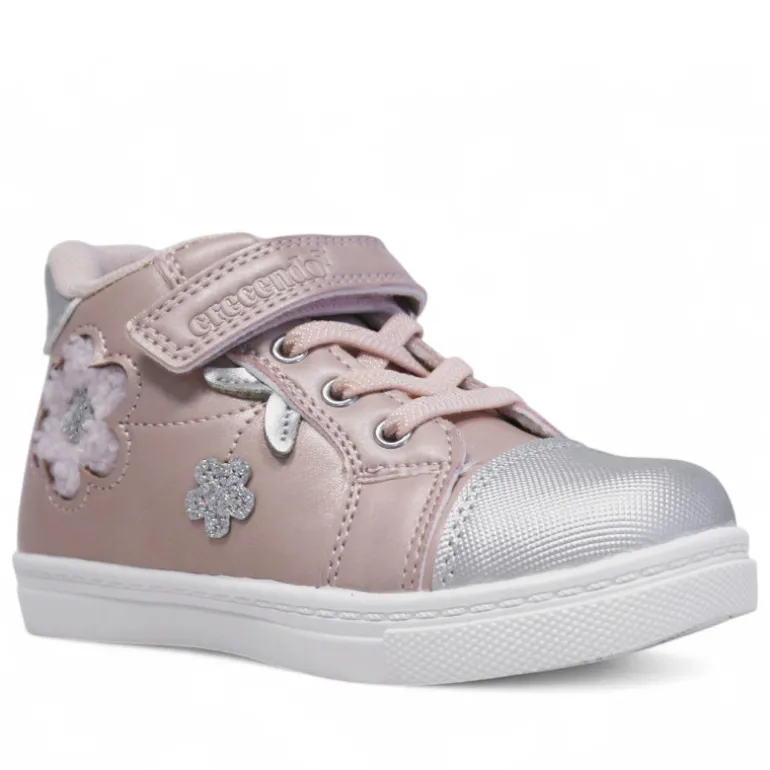 Zapatillas altas Querolets con puntera plateada y flor de borreguito