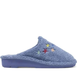 Zapatillas casa BEREVERE azules con estrellas de colores y cuña