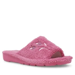 Zapatillas casa BEREVERE rosas abiertas por delante con cuña y flores bordadas