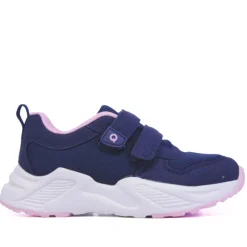 Zapatillas deporte QUETS! azules con doble velcro y detalles en rosa