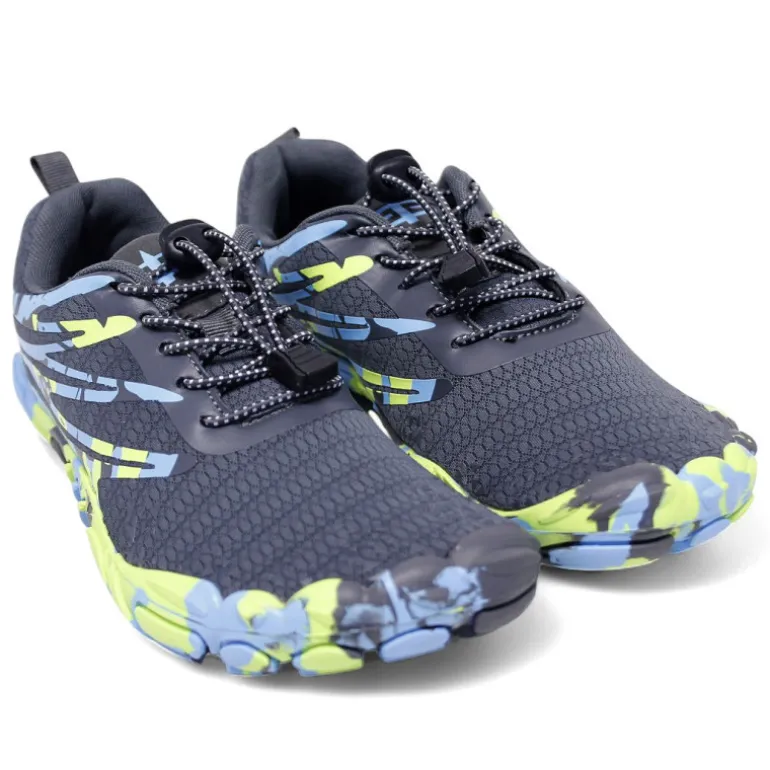 Zapatillas deportivas BB Up estilo pies de gato con detalles azules y amarillos barefoot para hombre