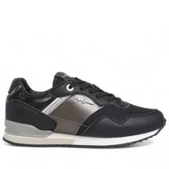 Zapatillas urban Pepe Jeans london shine negras con paneles metalizados para mujer