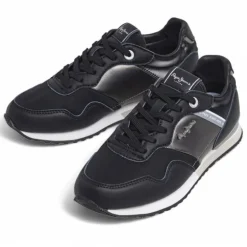Zapatillas urban Pepe Jeans london shine negras con paneles metalizados para mujer
