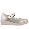 Zapatos cuña Treintas taupe estilo mercedita y cierre de velcro