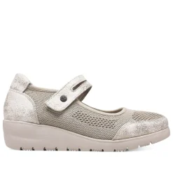 Zapatos cuña Treintas taupe estilo mercedita y cierre de velcro