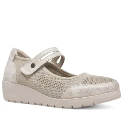 Zapatos cuña Treintas taupe estilo mercedita y cierre de velcro