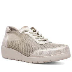 Zapatos cuña Treintas taupe de malla con cordones elásticos y cuña