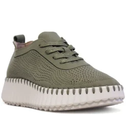 Zapatos cuña Walk & Fly verdes caqui de piel vegana perforada