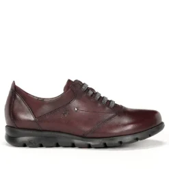 Zapatos planos Fluchos Susan burdeos de piel con cordones elásticos
