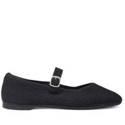 Zapatos planos negras estilo merceditas de canalé para mujer