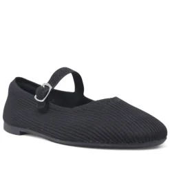 Zapatos planos negras estilo merceditas de canalé para mujer