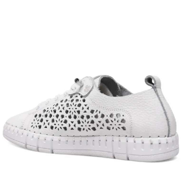 Zapatos planos Yokono flow blancos de piel con diseño troquelado