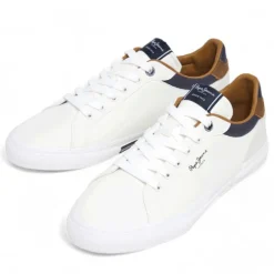 Zapatos sport Pepe Jeans kenton court blancos con detalles azules y marrones