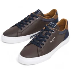 Zapatos sport Pepe Jeans kenton court marrones con detalles azules y marrones