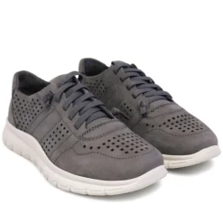 Zapatos sport Walk & Fly grises verdosas oscuras de piel perforada y plantilla piel